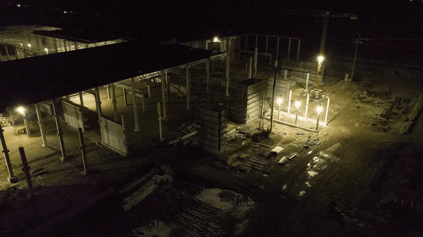 Construction site lighting at night